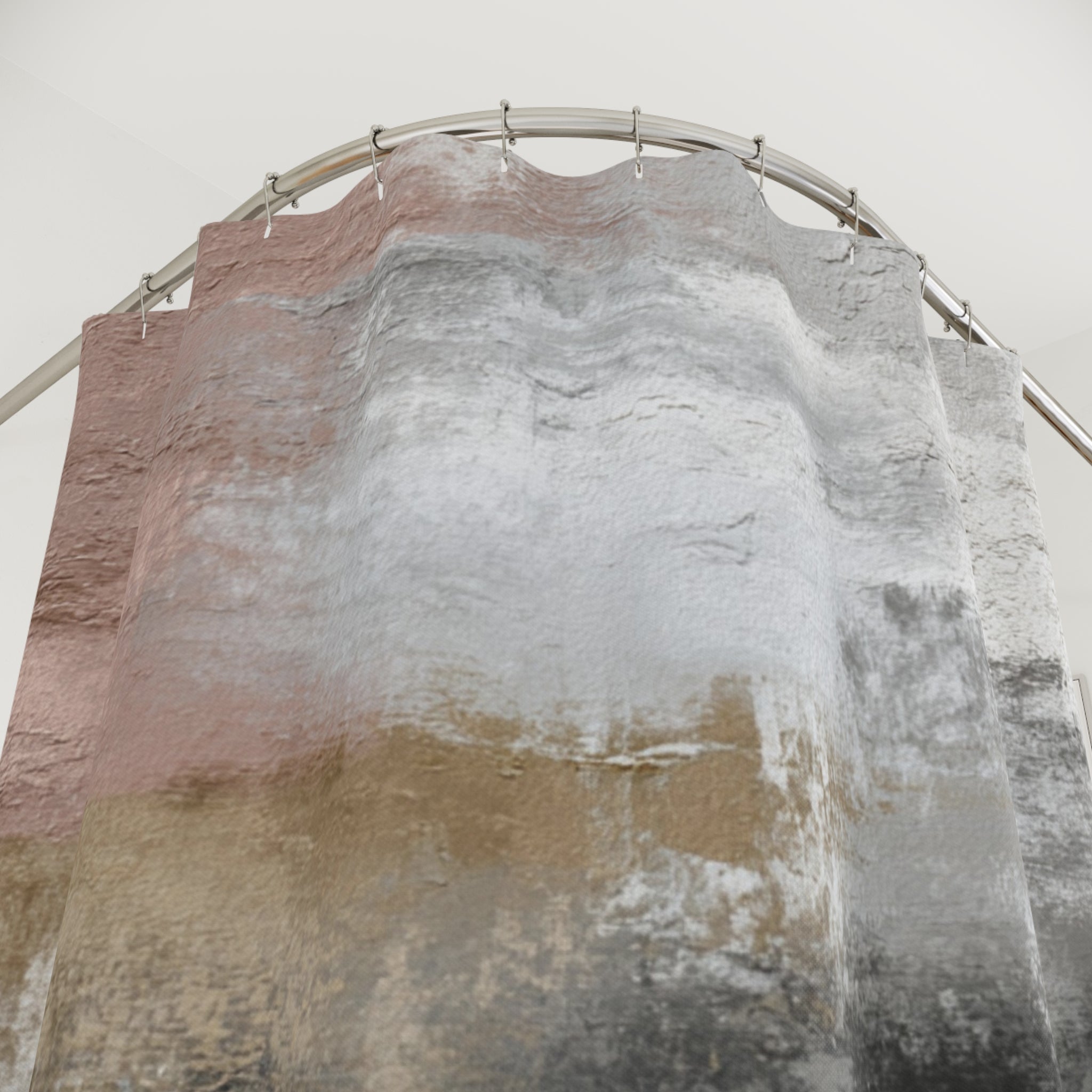 Aesthetic Shower Curtain | Grey White, Pink Rustic Abstract Art
