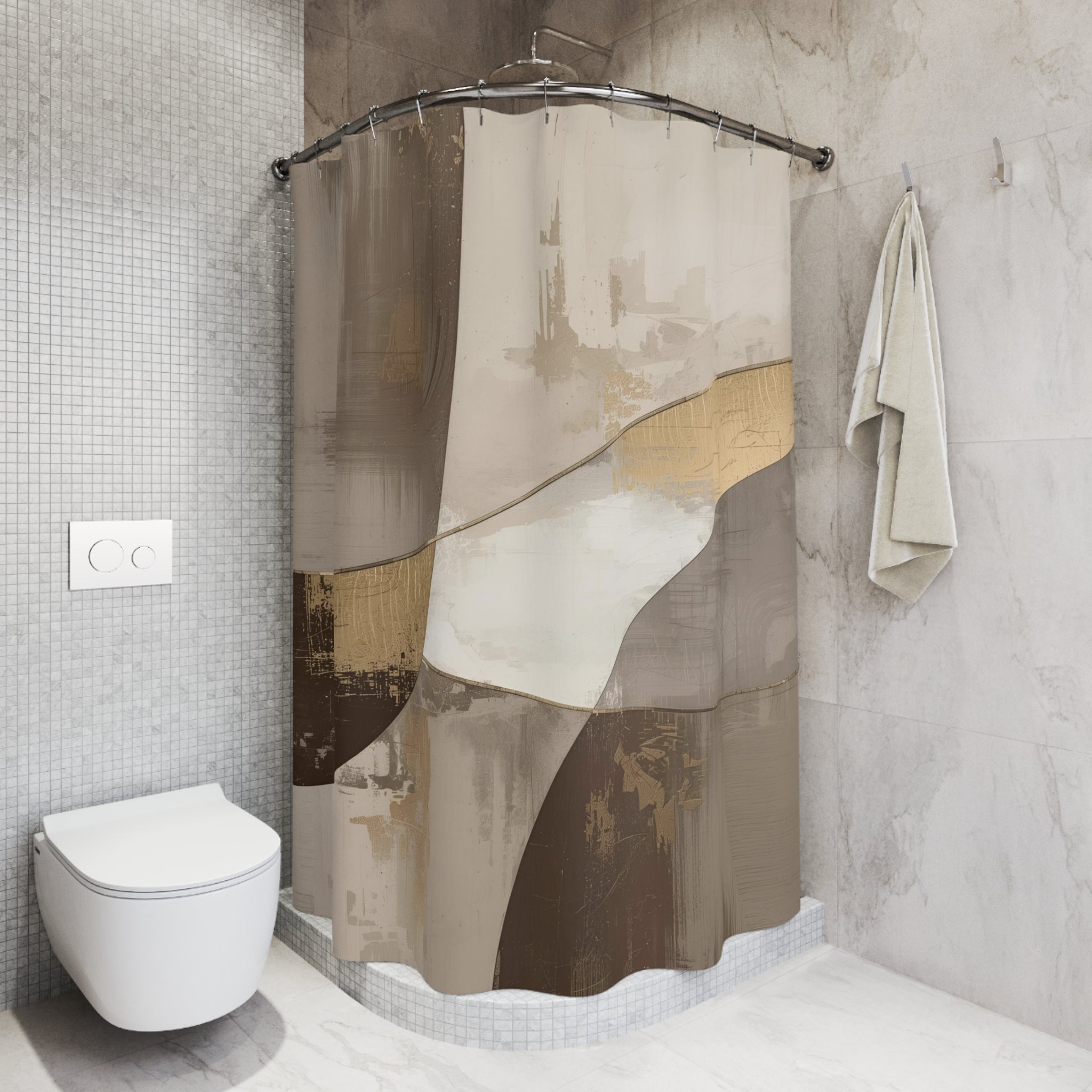 Boho Abstract Shower Curtain | Brown Taupe, Beige Watercolor