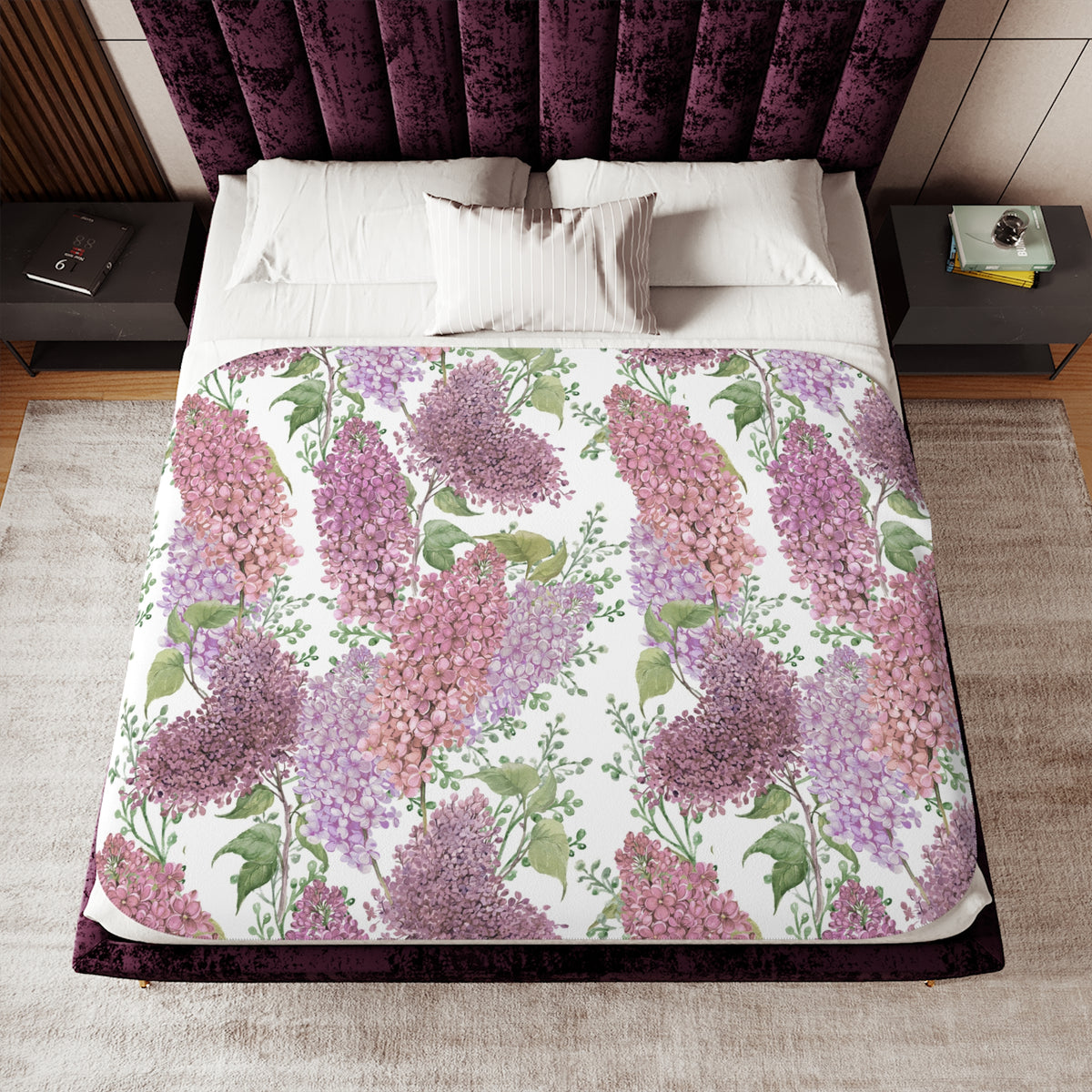 Pink Lavender Watercolor Lilac Sherpa Blanket | Spring Floral Throw