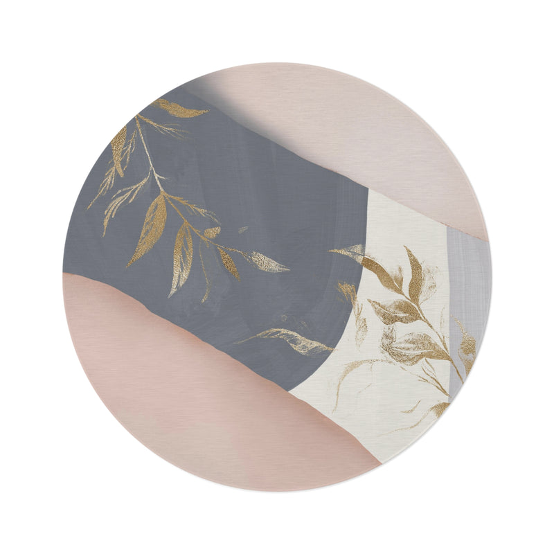 Round Boho Area Rug | Modern Grey, Blush Pink, Muted Gold