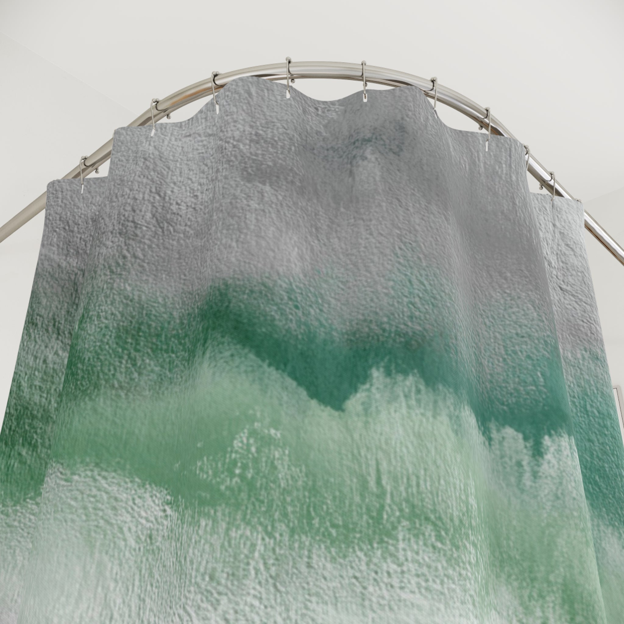 Green Shower Curtain | Flowy Fabric, Abstract Bathroom Decor