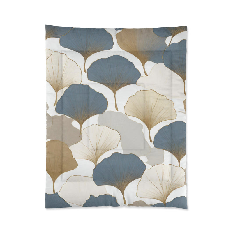 Floral Comforter | Dusty Blue, Ivory Beige, Gingko Leaves
