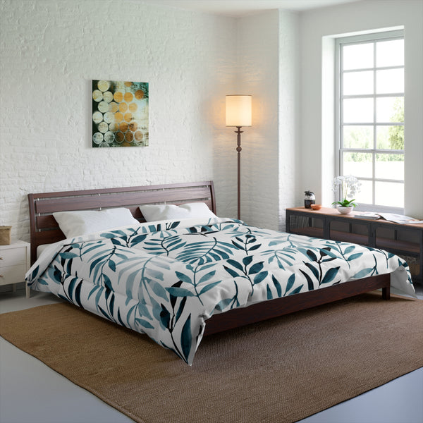 Bedding Comforter | Floral, Navy Denim Blue, White