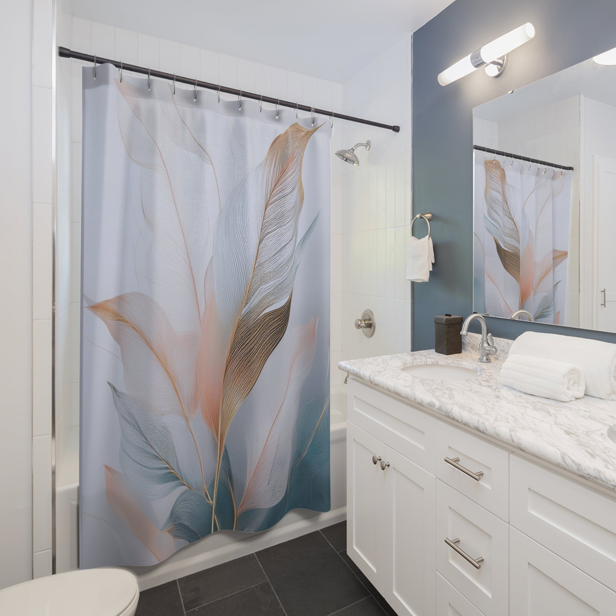 Boho Abstract Leaves Shower Curtain | Blue Blue Watercolor