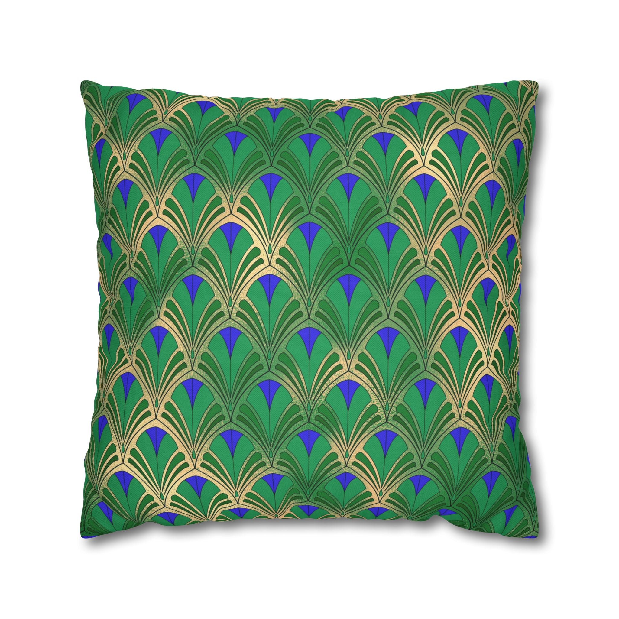 Art Deco Nouveau Pillow Cover | Green Blue, Muted Gold Geometric