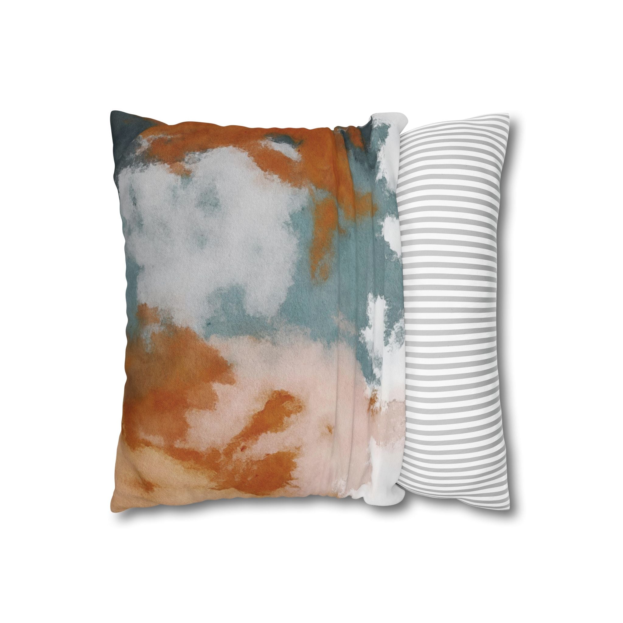 Square Poly Canvas Pillowcase | Muted Rust Blue blush