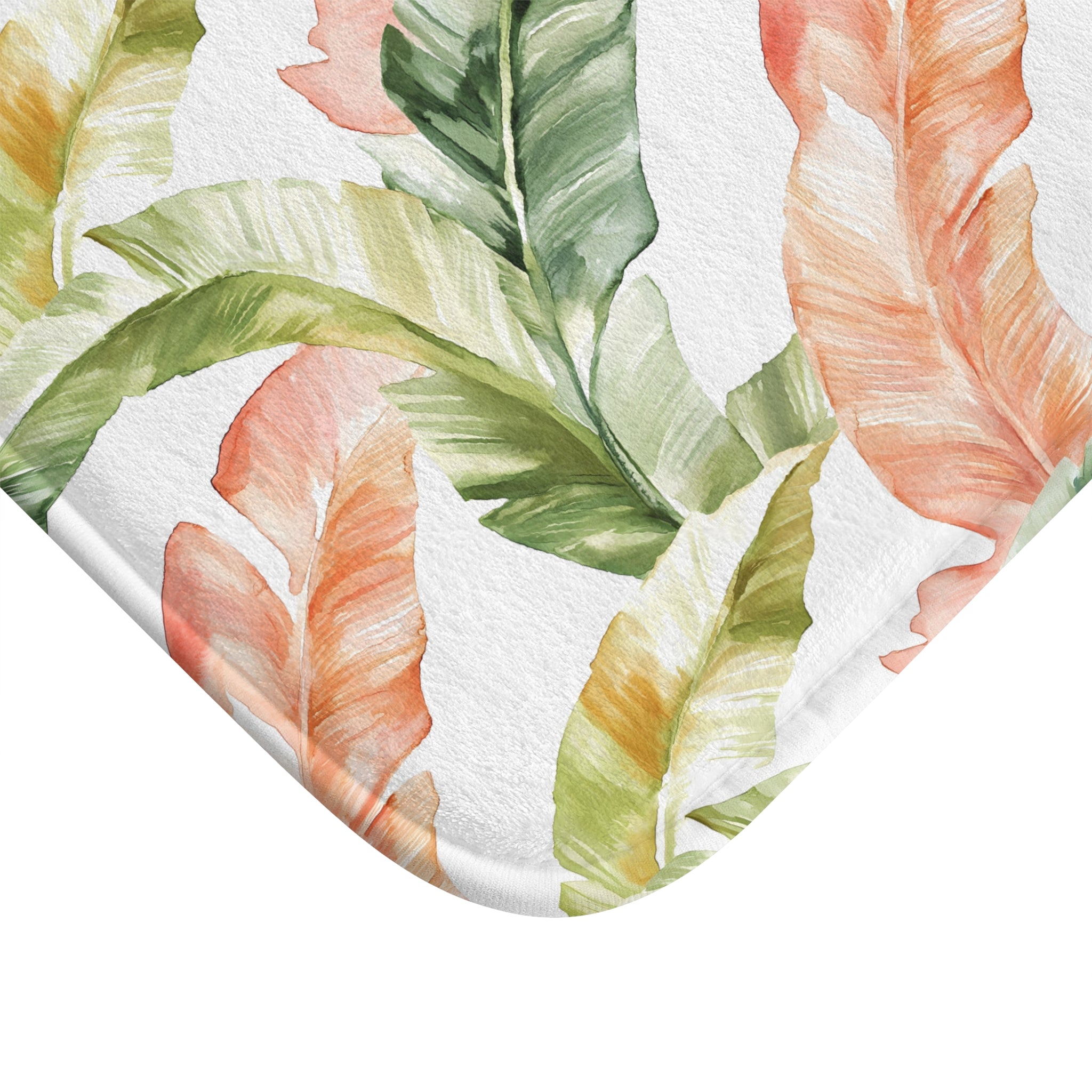 Tropical Floral Bath Mat | Jungle Palm Leaves Blush Green Kitchen Mat