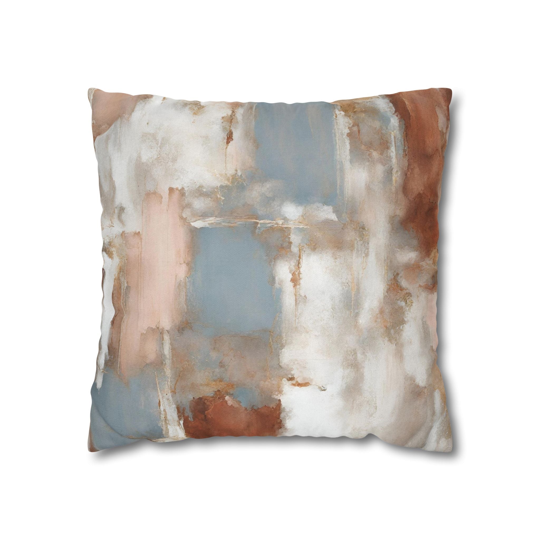 Abstract Pillow Cover | Earth Tones, Beige Rust, Blue White