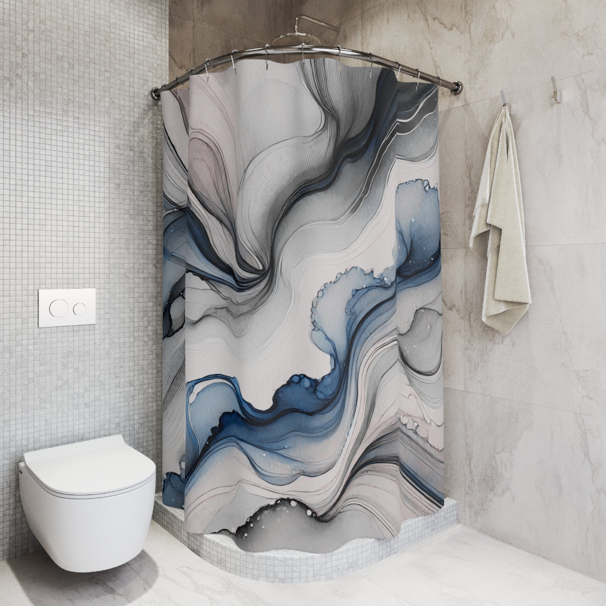 Abstract Watercolor Shower Curtain | Grey Blue Ombre Bathroom Decor