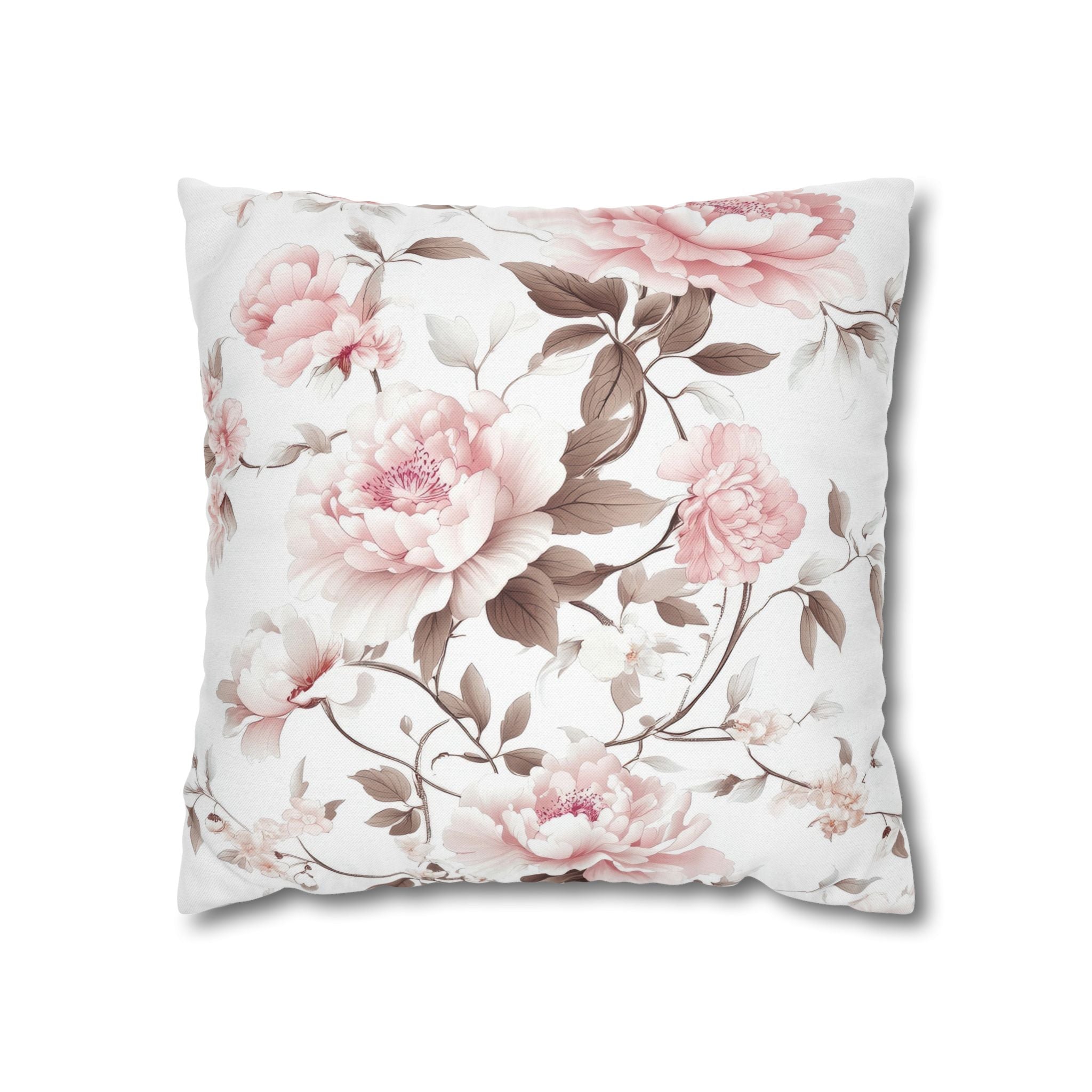 Floral Pillow Cover | Blush Pink Roses, White Taupe