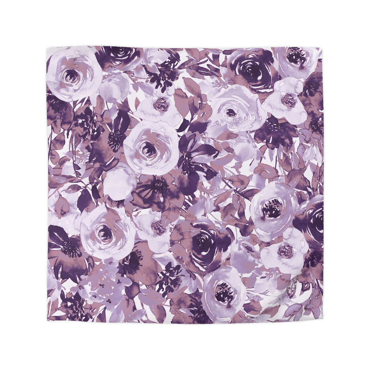 a square-shaped floral pattern with various shades of purple and white flowers, including roses, lilies, and other blooms. The pattern is composed of multiple individual flower images arranged in a grid-like fashion, creating a visually striking and intricate design.