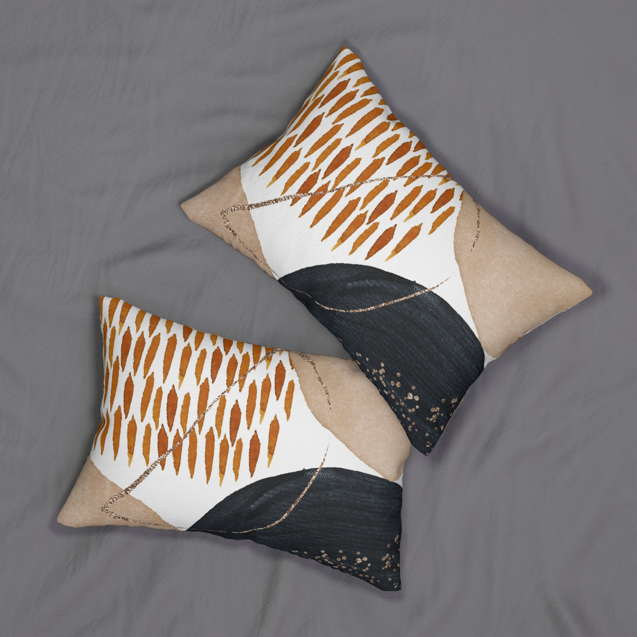 Boho Lumbar Pillow | Abstract Black White Beige Rust