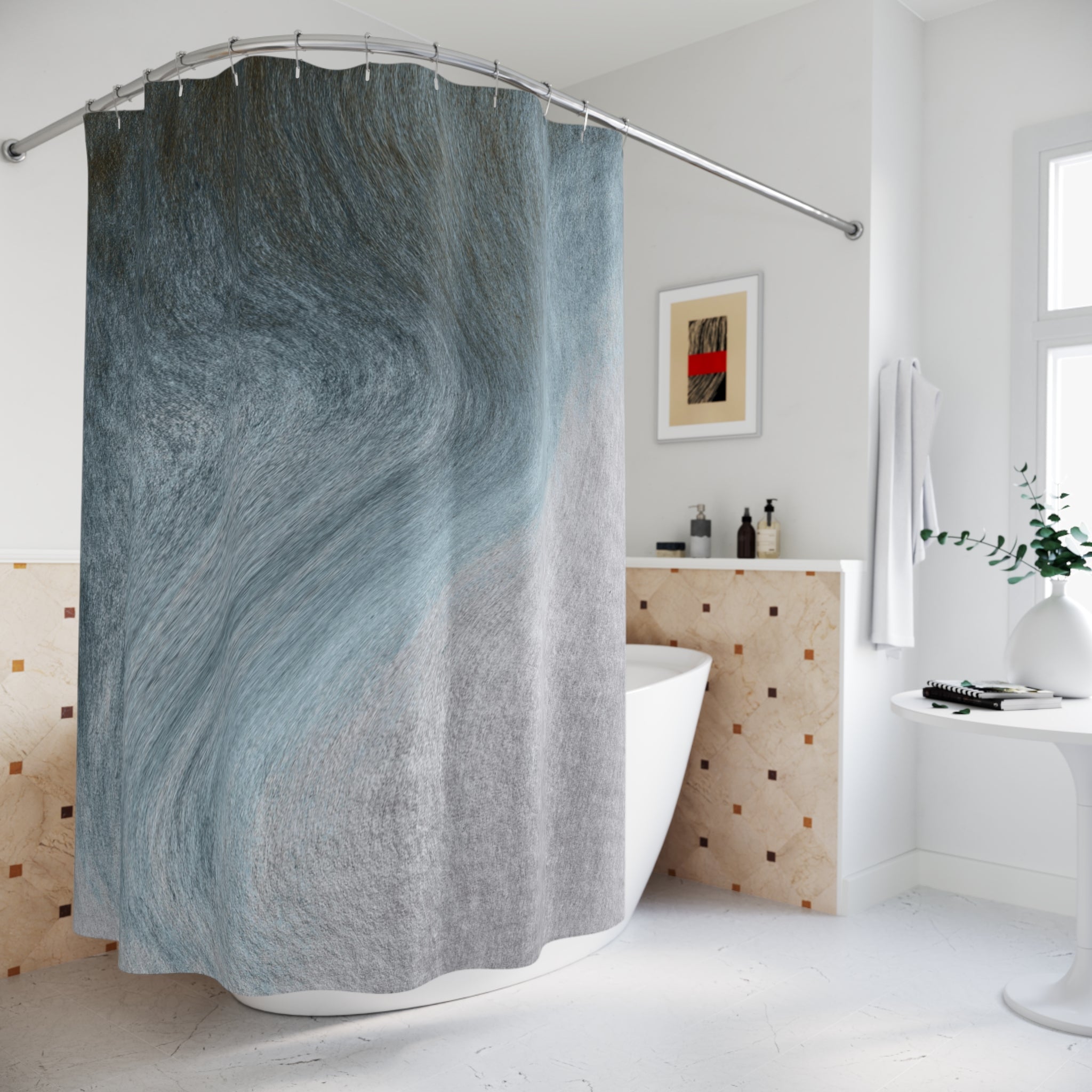 Boho Shower Curtain | Blue Grey Ombre Watercolor