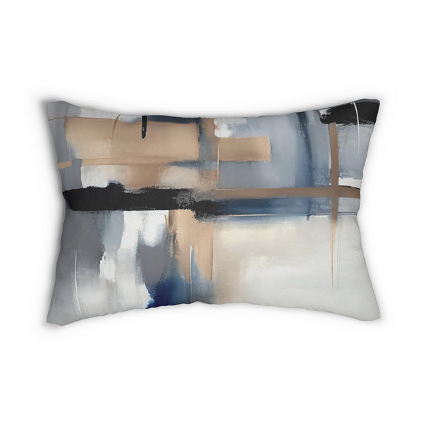 Boho Lumbar Pillow | Abstract Beige Grey, Navy Denim Blue, White