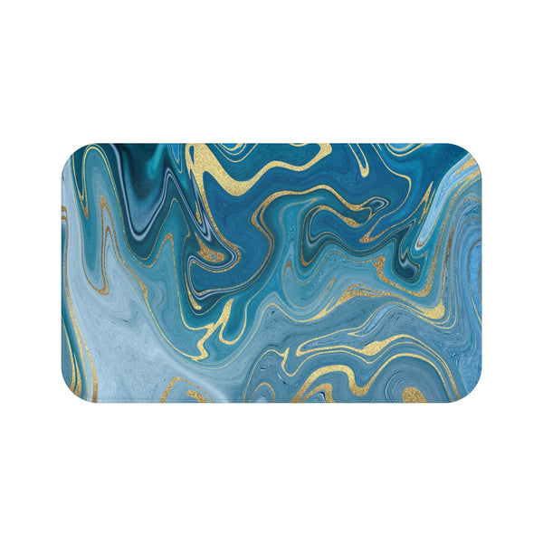 Abstract Boho Bath, Kitchen Mat, Rug | Navy Blue Ombre Marble Print