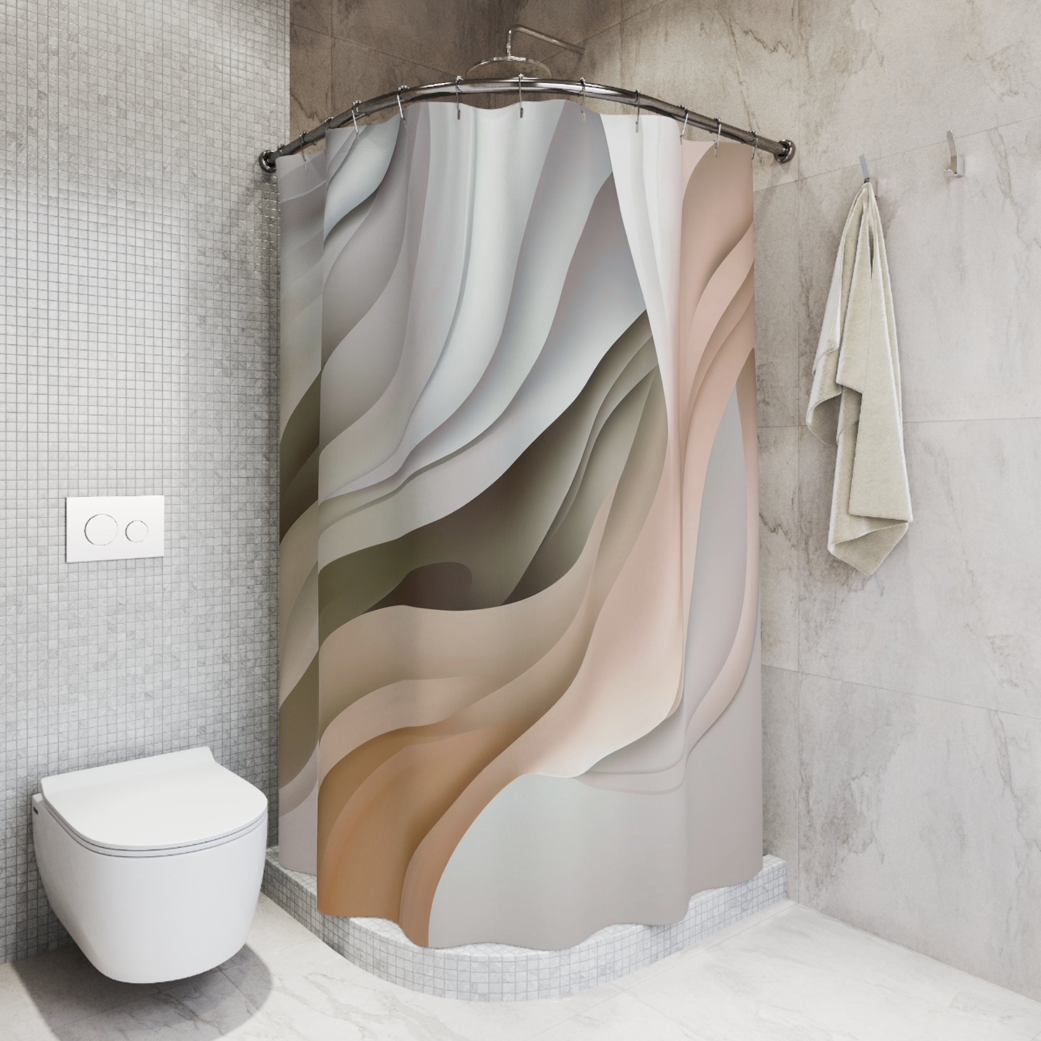 Boho Shower Curtain | Olive Green Beige Ombre White Watercolor