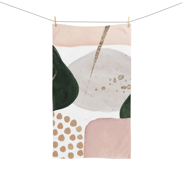 Abstract Kitchen, Bath Hand Towel | Green Ivory, Blush Pink Beige