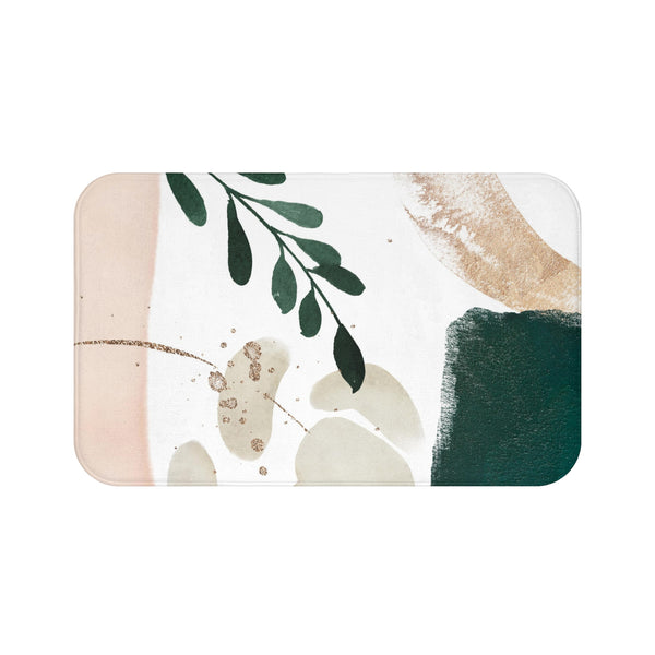 Abstract Bath, Kitchen Mat, Rug | Blush Pink, Beige Ivory, Emerald Green