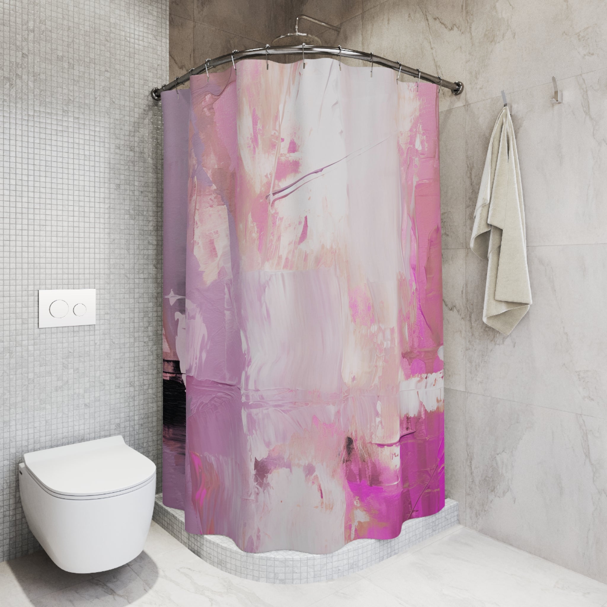 Boho Shower Curtain | Fuchsia Pink, White