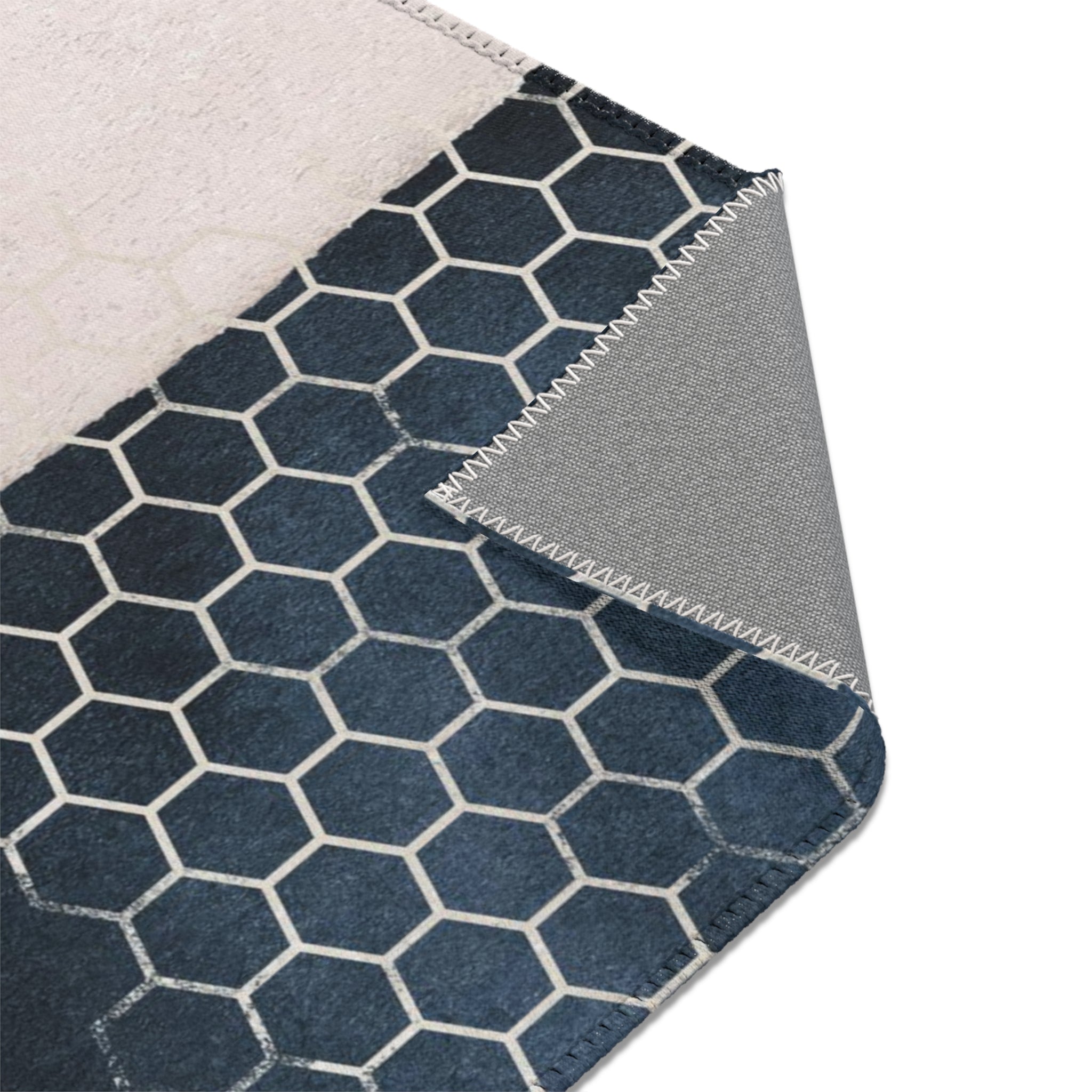 Abstract Boho Area Rug | Navy Blue, Blush Ivory, Beige Bee Hive