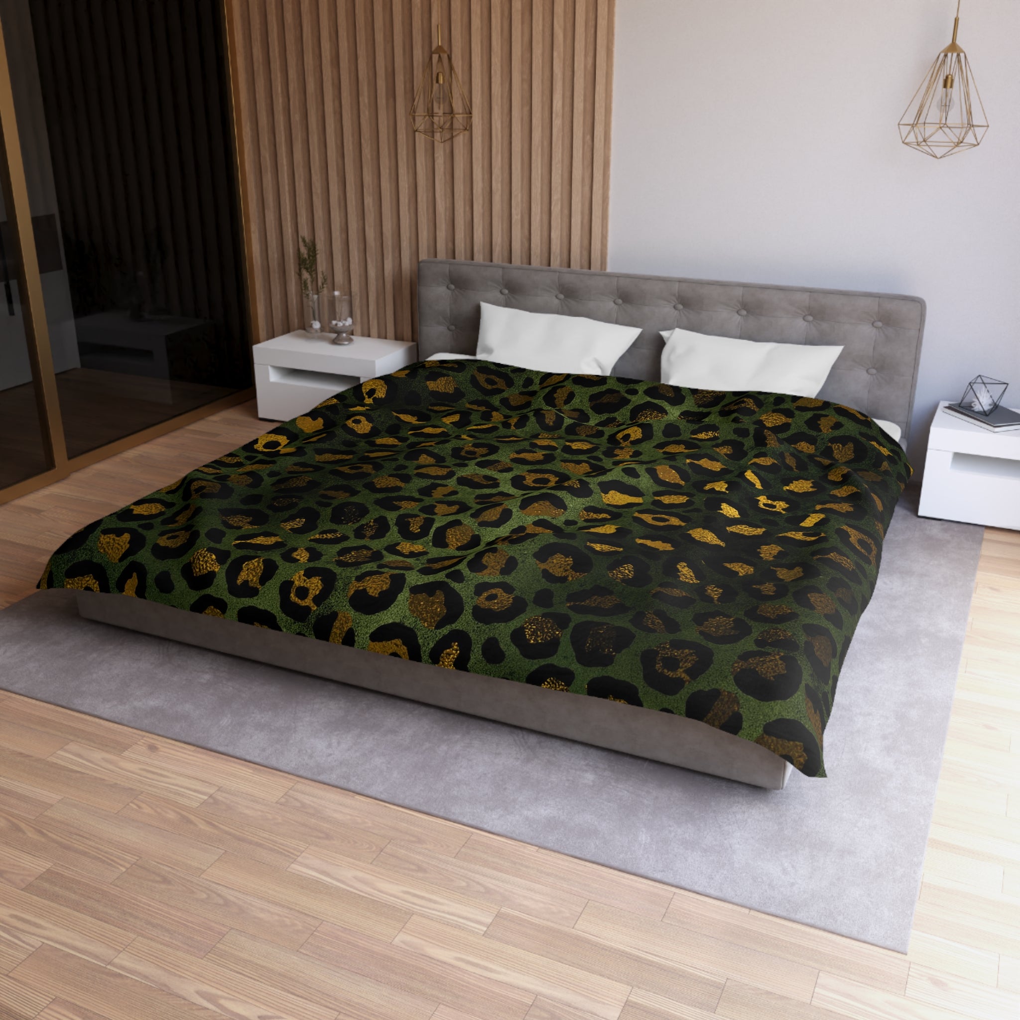 Green Leopard Duvet, Pillow Cover | Animal Skin Bedroom Decor
