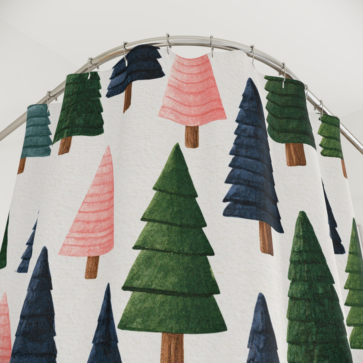 Pink Navy Christmas Tree Shower Curtain, Bath Curtain 71x74