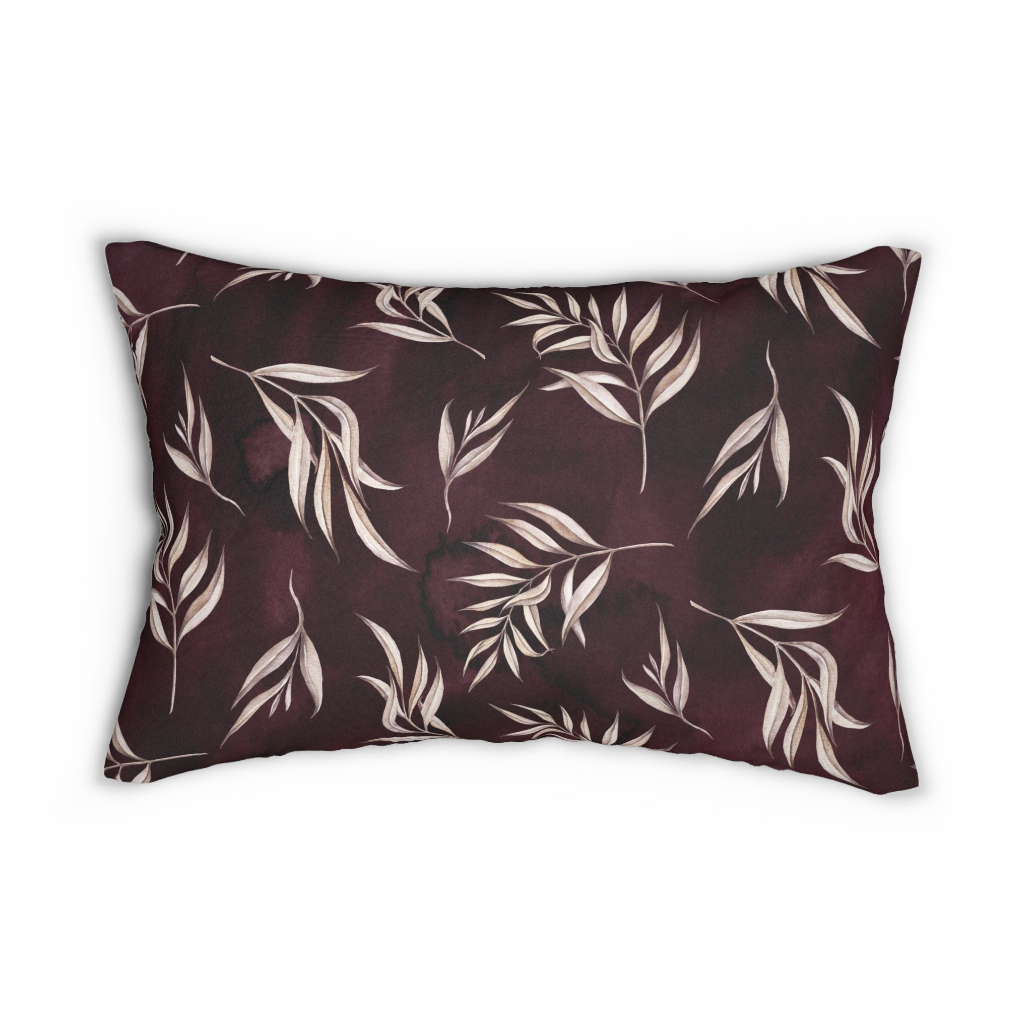 Floral Lumbar Pillow | Burgundy Beige Leaves