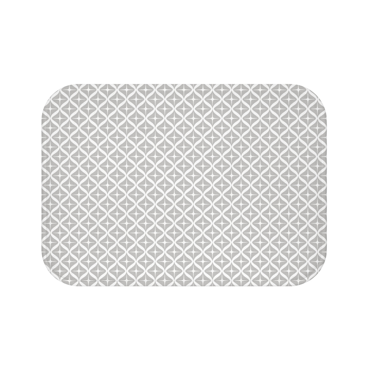 Grey White Starburst Trellis Bath Mat, Geometric Bathroom Rug