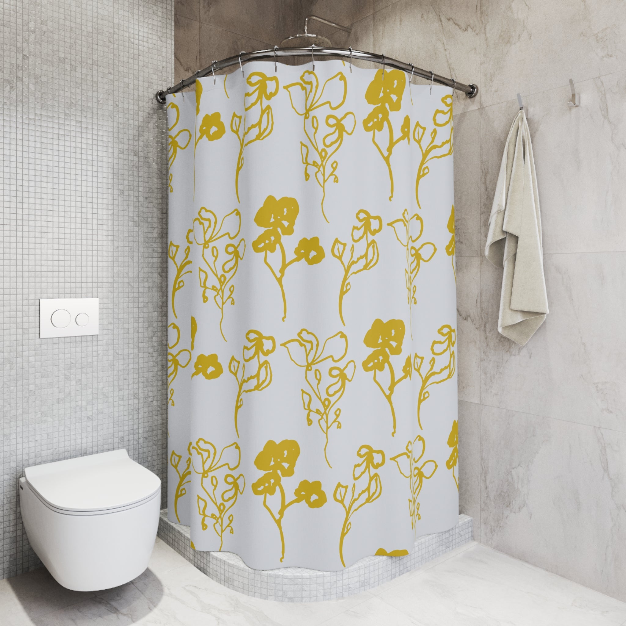 Boho Shower Curtain | Yellow Floral Watercolor Bathroom Decor