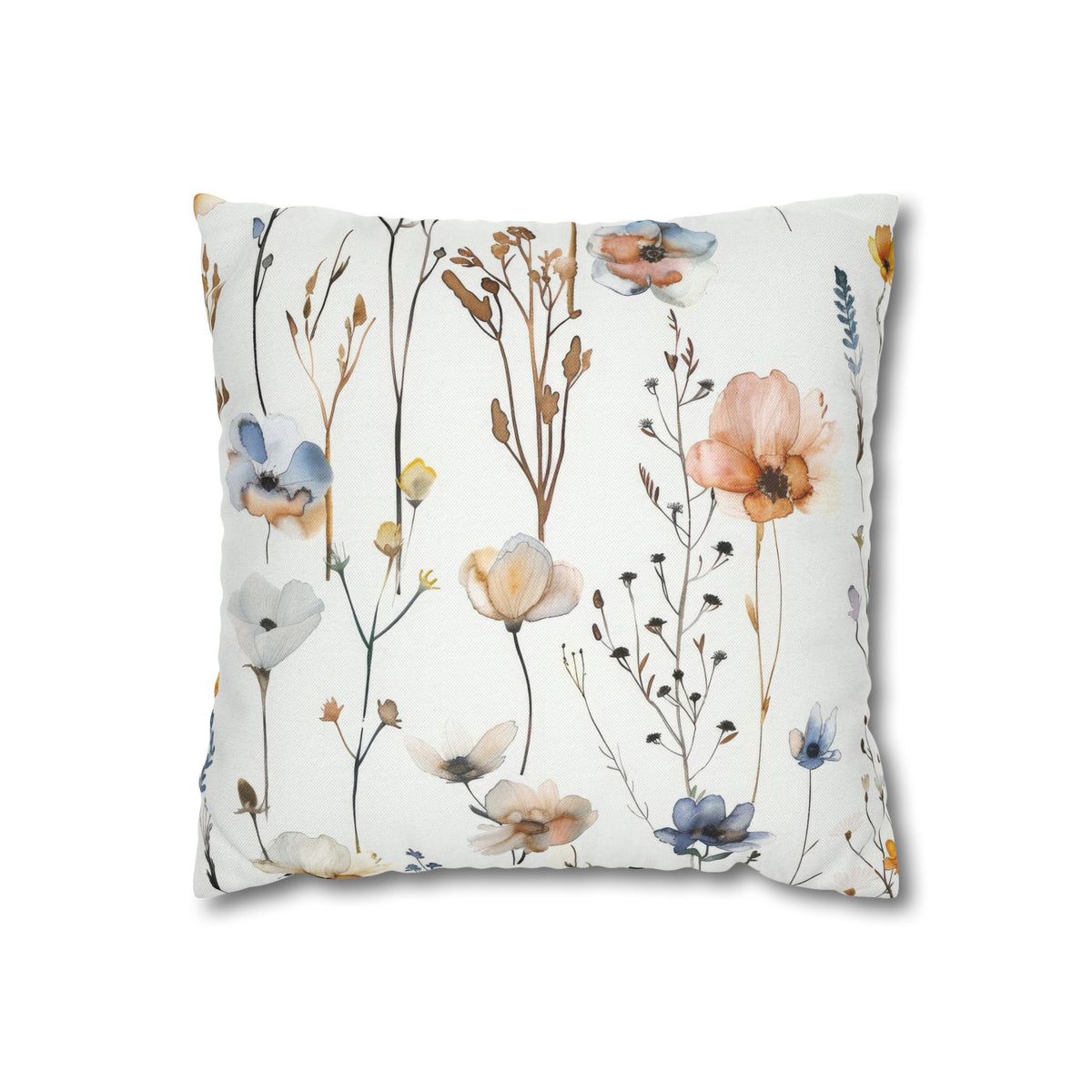 Ivory Poppy Meadow Pillow Cover | Peach Dusty Blue Floral