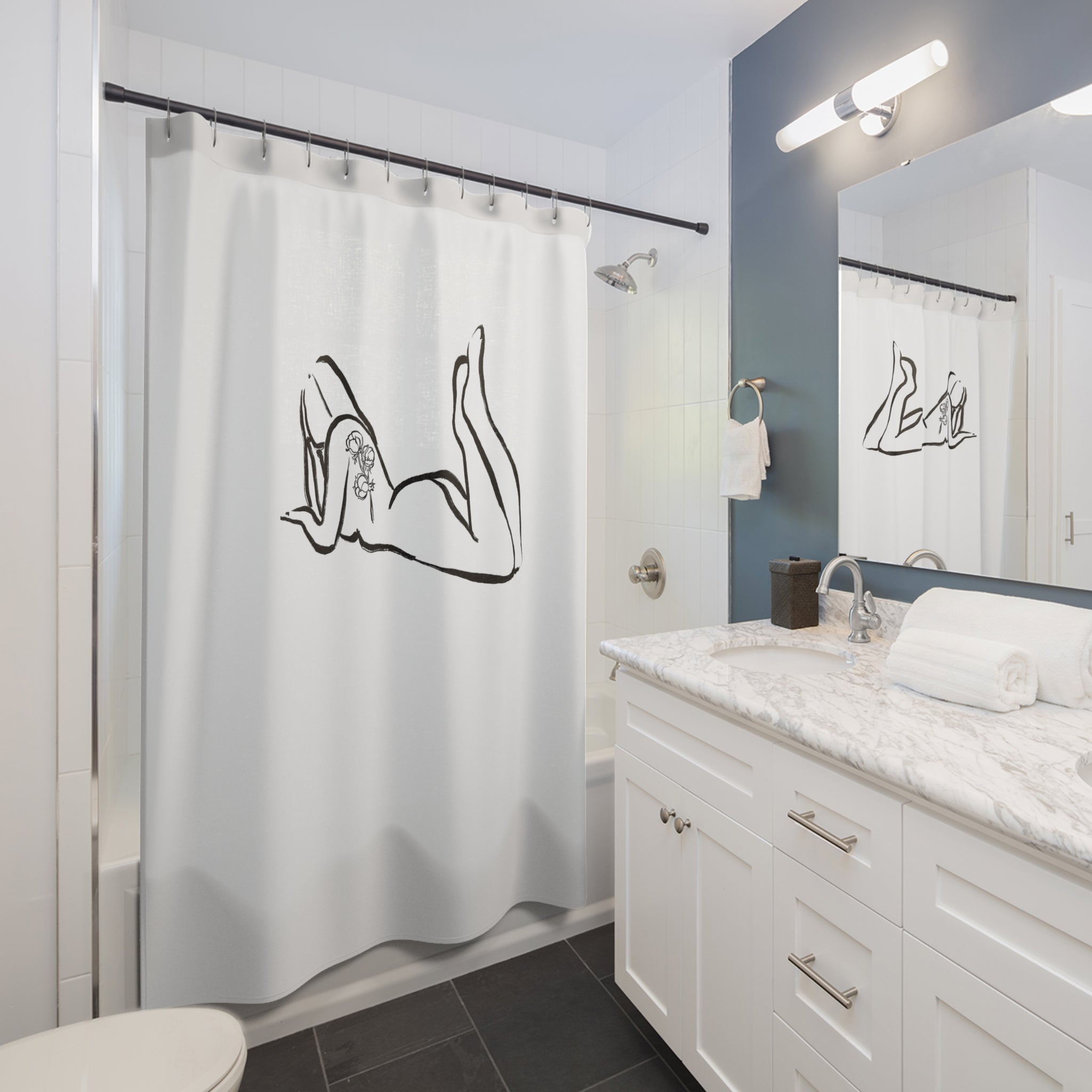 Line Art Shower Curtain | Black White Female Silhouette Bathroom Decor