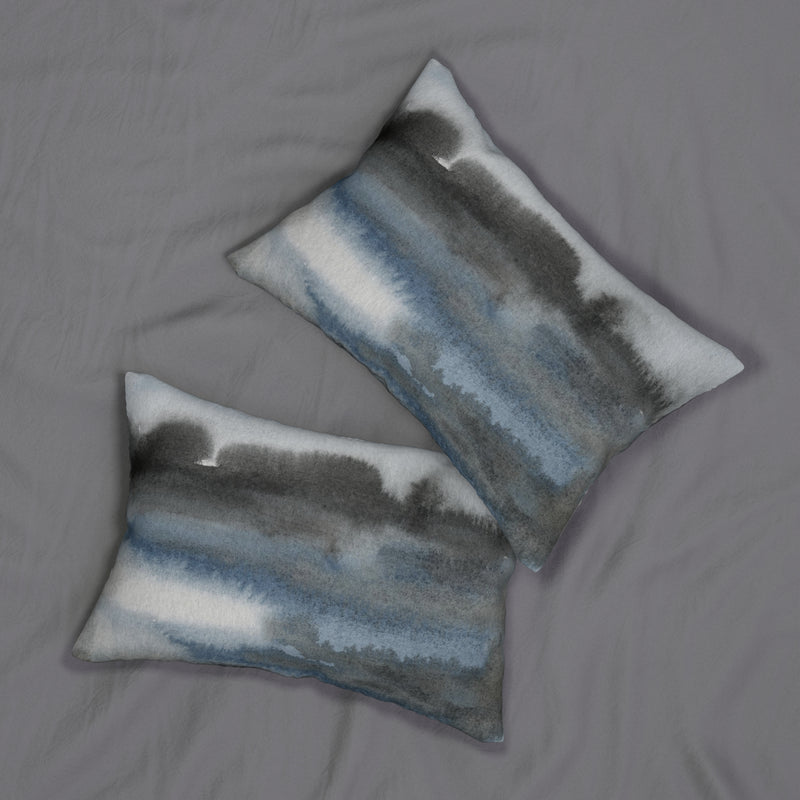 Abstract Lumbar Pillow | Navy Indigo Blue, Gray Black Ombre, Landscape