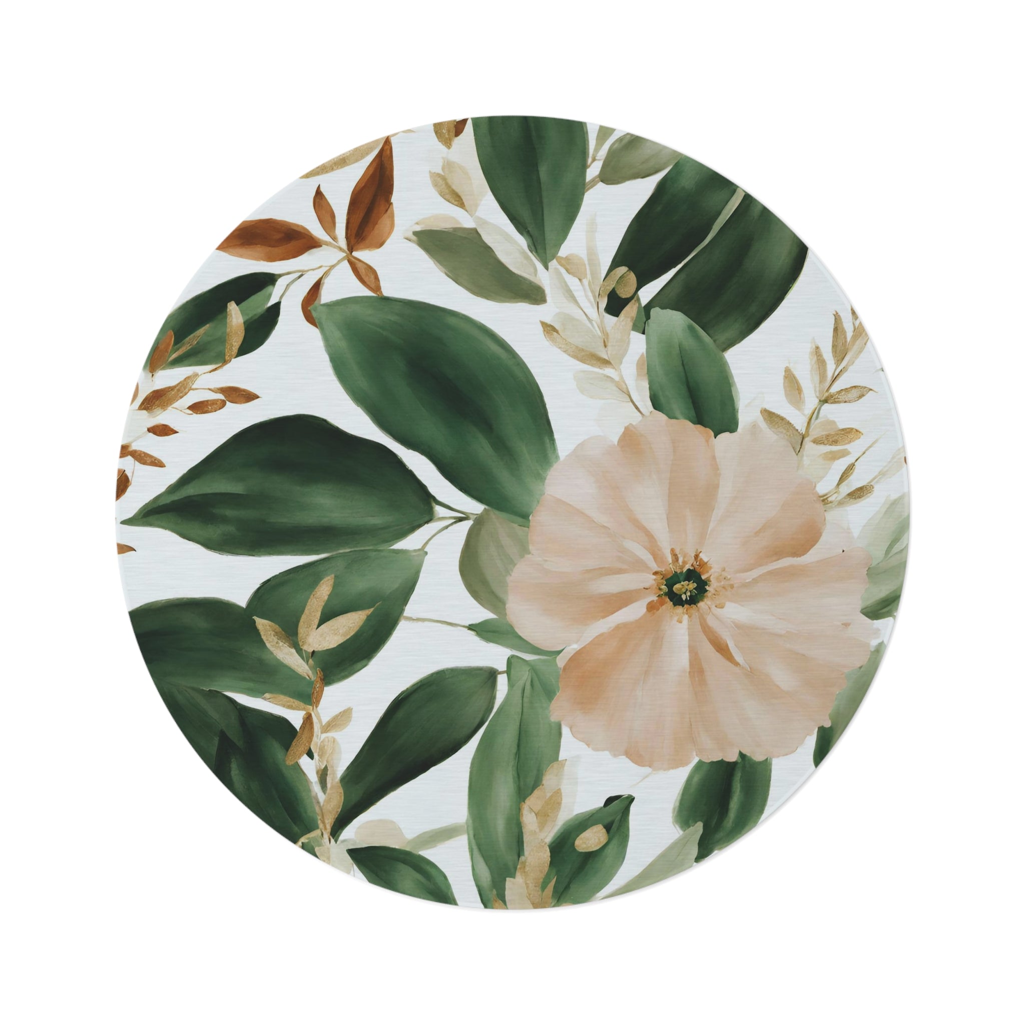 Round Floral Area Rug | 5' Emerald Green, Beige Accent Rug