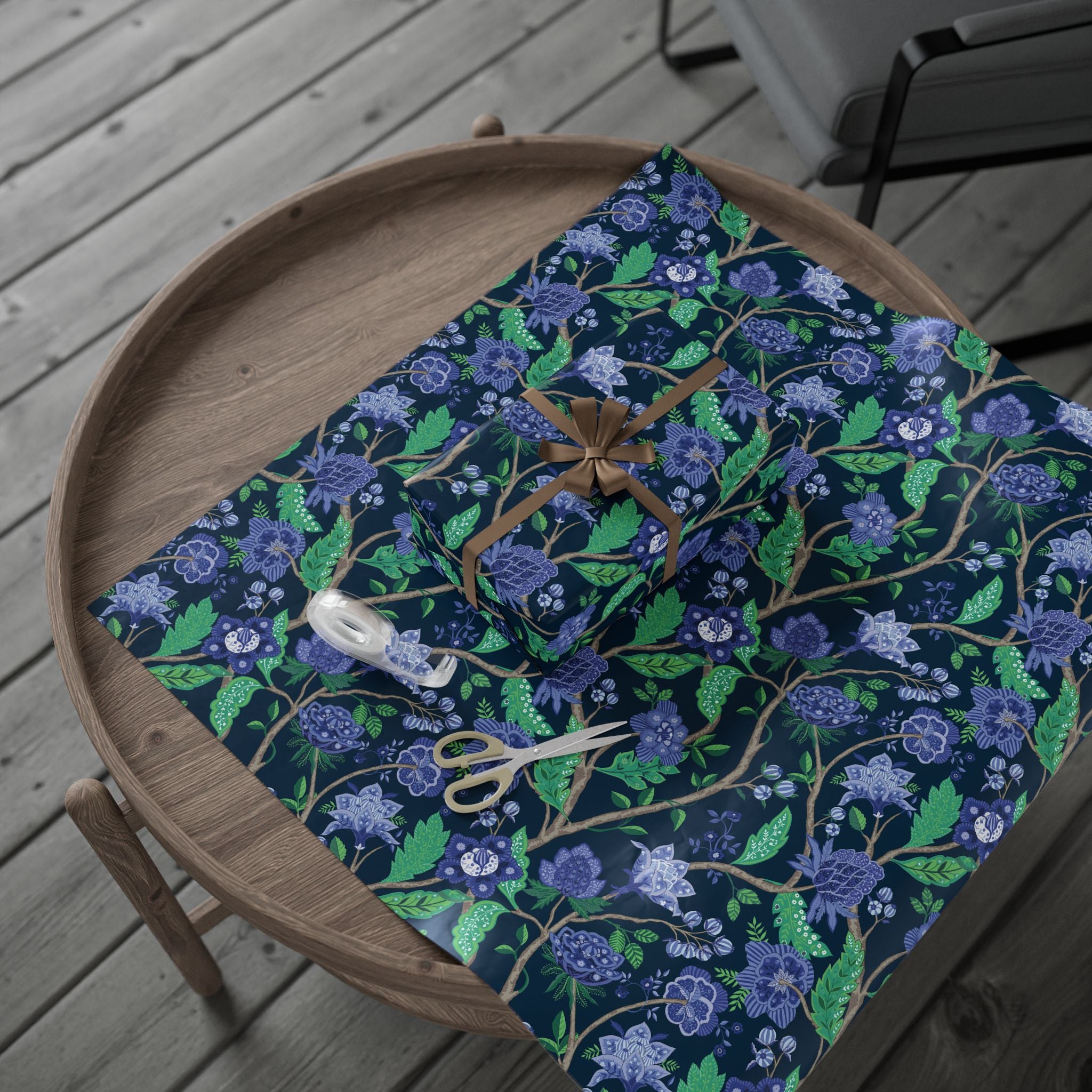 Wrapping Paper | Blue Green Floral Gift Wrap for the Holidays, Birthdays