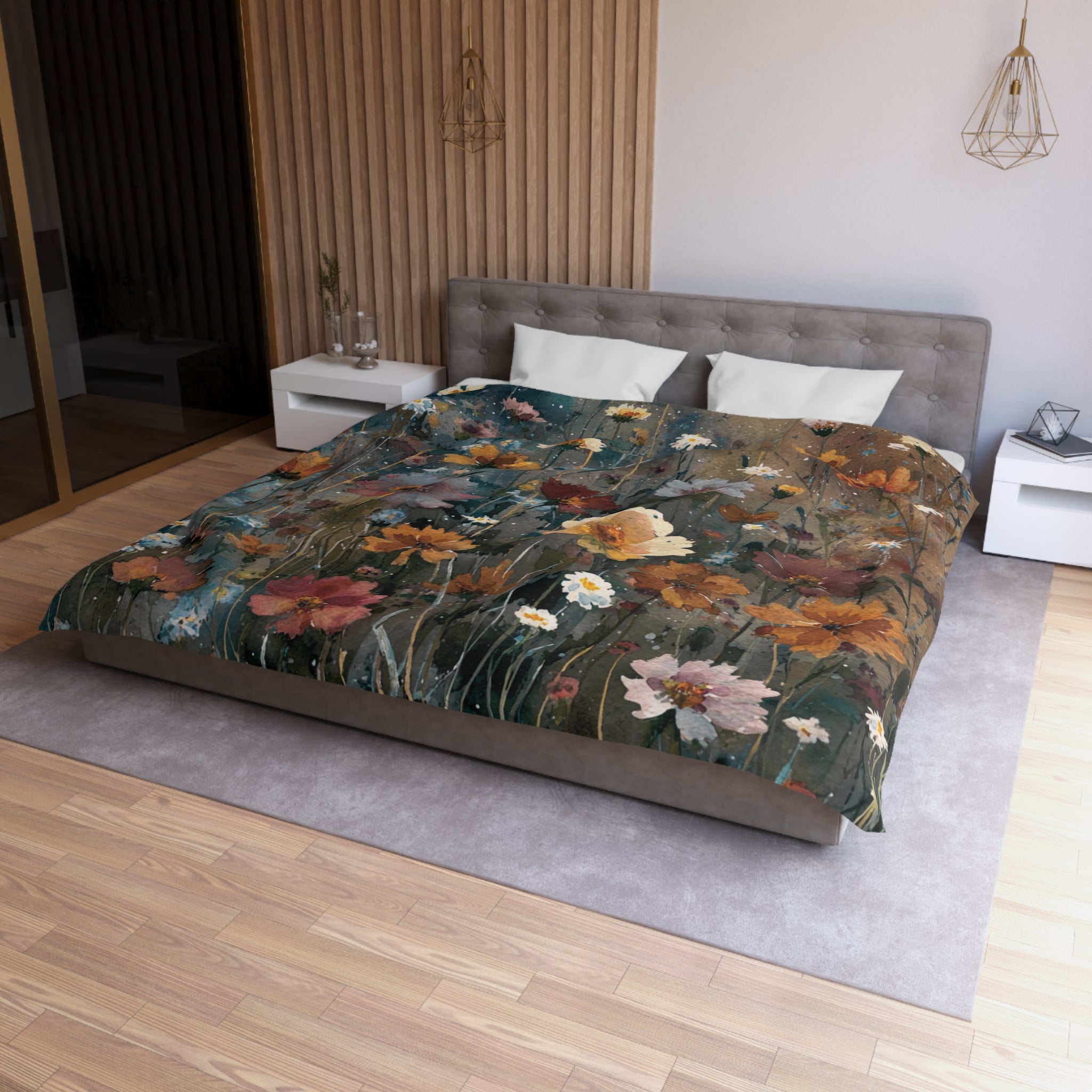 Floral Duvet, Pillow Cover | Teal Orange Bedroom Decor