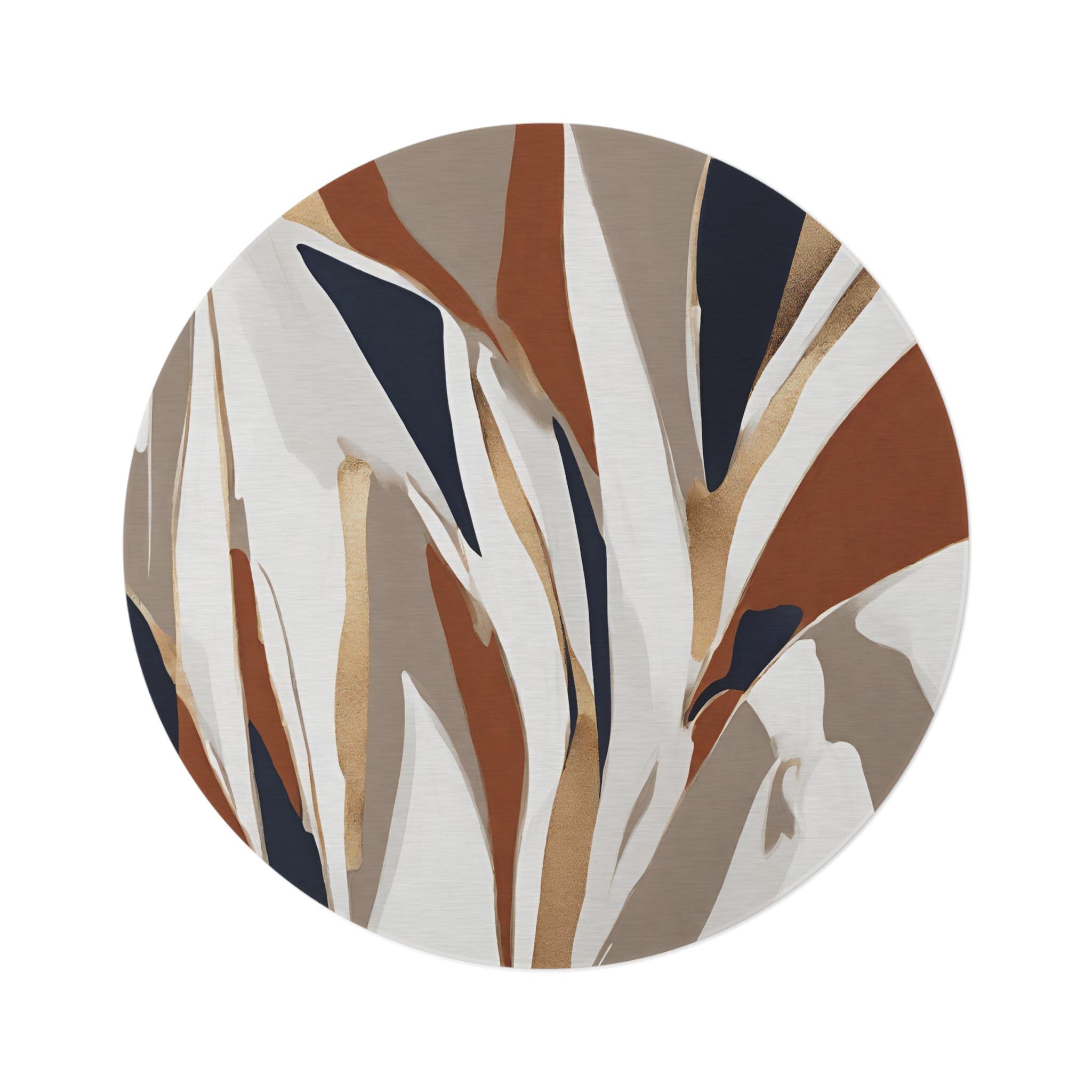 Abstract Boho Round Area Rug | White Taupe Beige, Rust Navy Blue