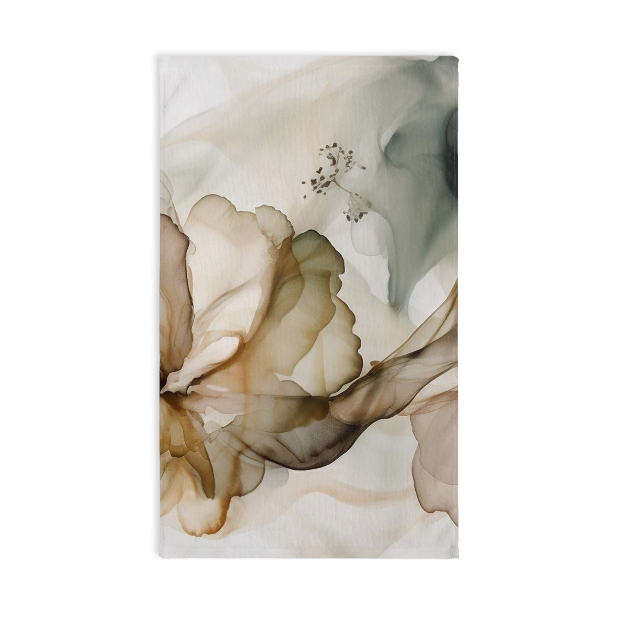 Abstract Kitchen, Bath Hand Towel | Brown Blush White Beige Blue Liquid Ink