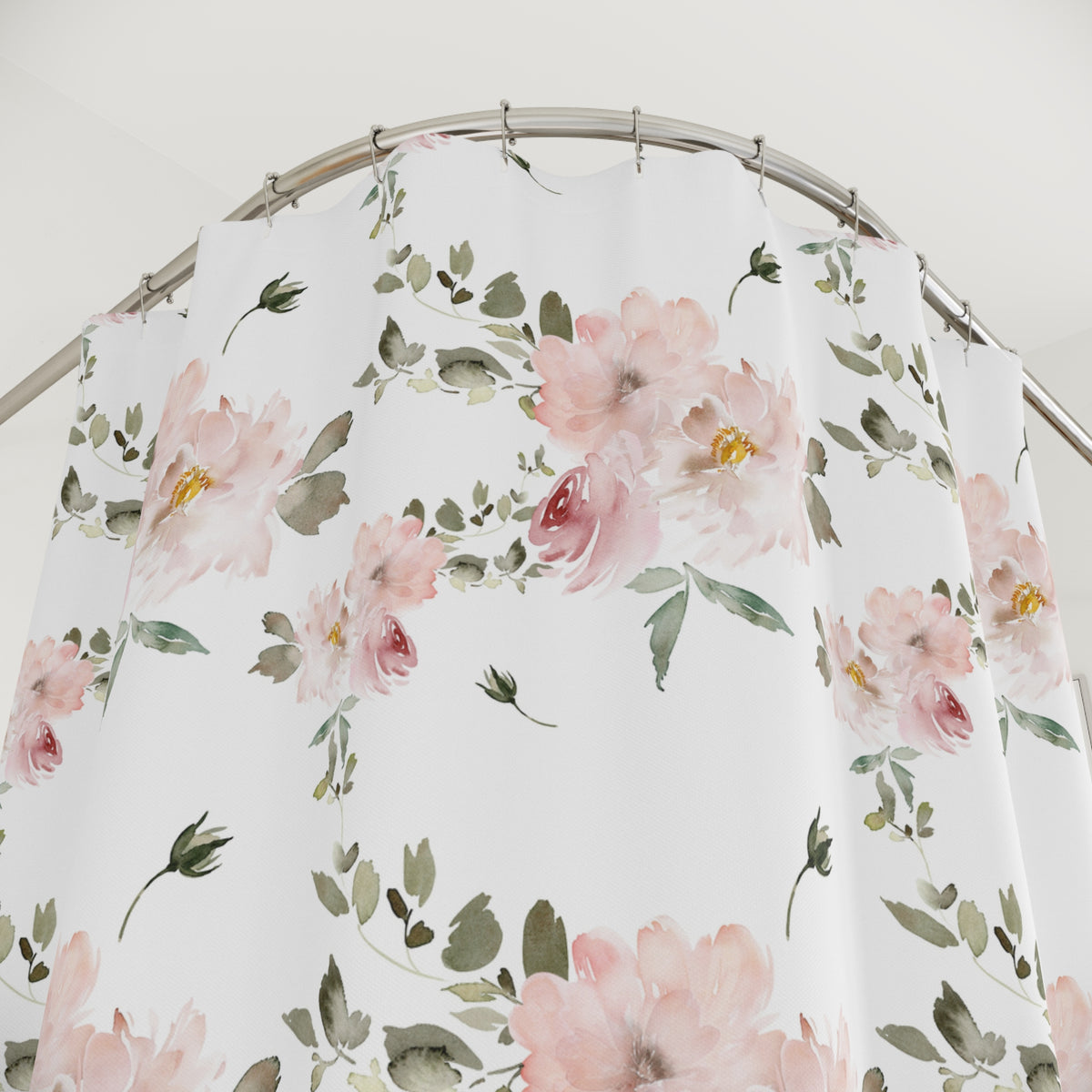 Blush Pink Rose Spray Shower Curtain, Bath Curtain 71x74
