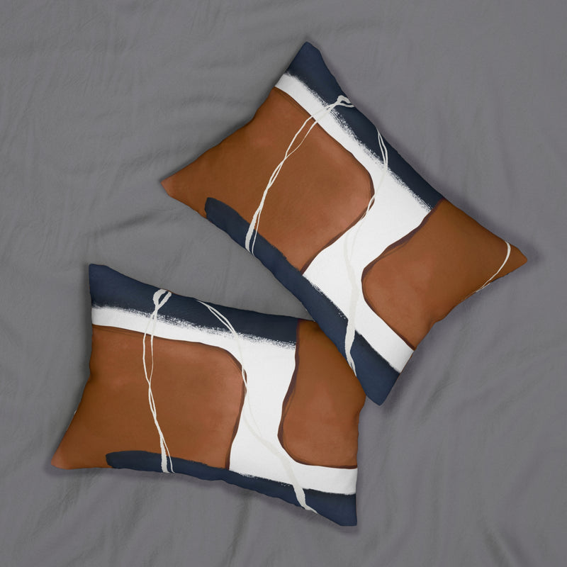 Abstract Lumbar Pillow | Navy Blue, Rust Brown White