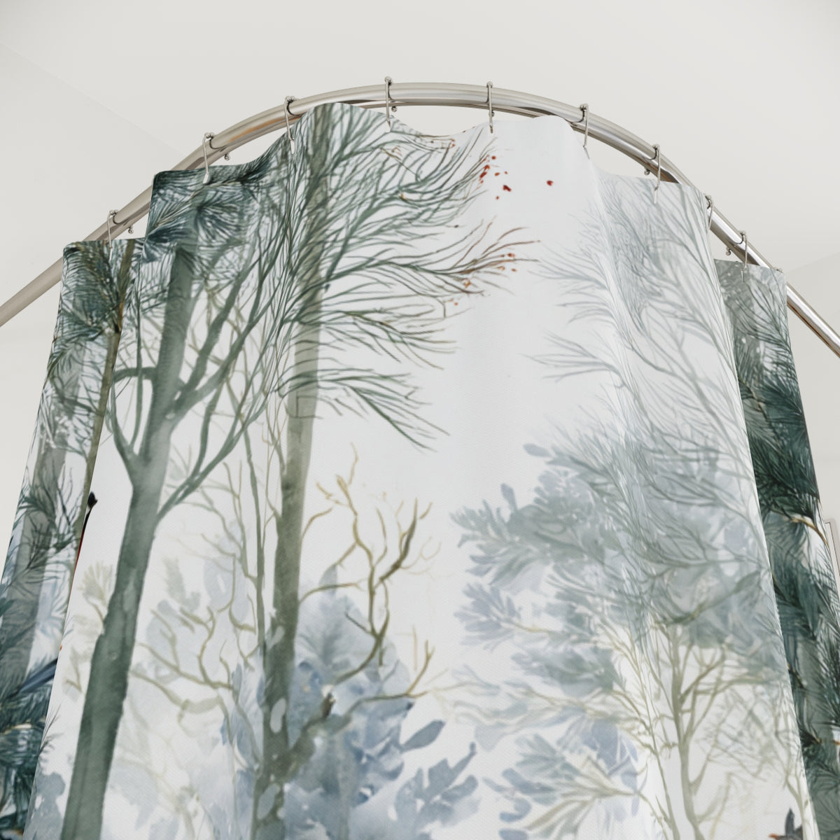 Green Teal Forest Bird Shower Curtain, Bath Curtain 71x74