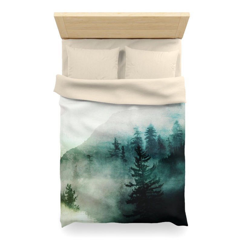 Boho Landscape Duvet Cover | Teal Sage Green Pine Trees