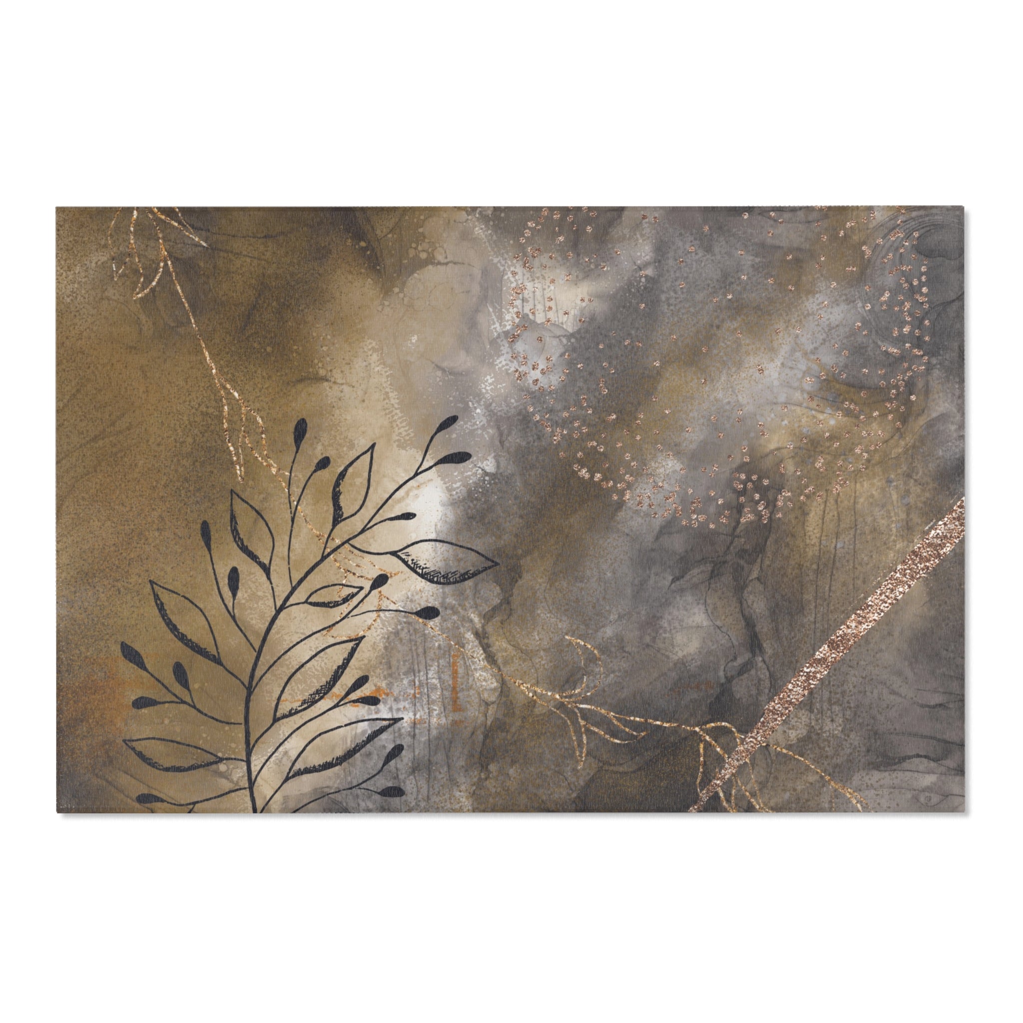 Abstract Boho Area Rug | Rustic Brown Grey, Line Art