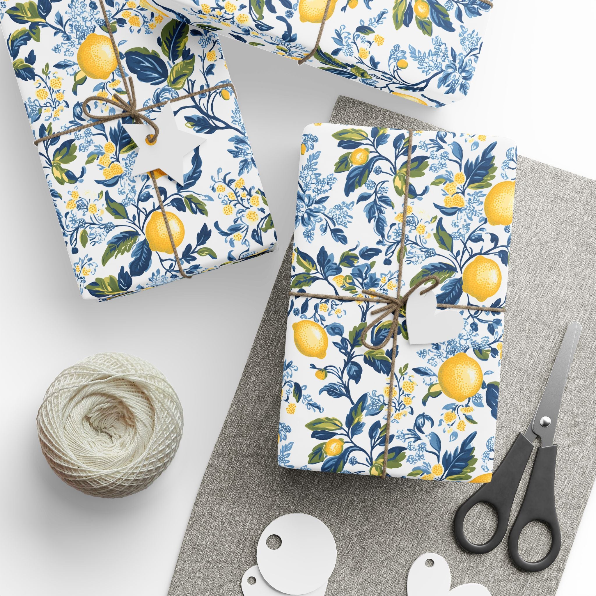 Lemon Wrapping Paper | Mediterranean Floral Gift Wrap for the Holidays, Birthdays