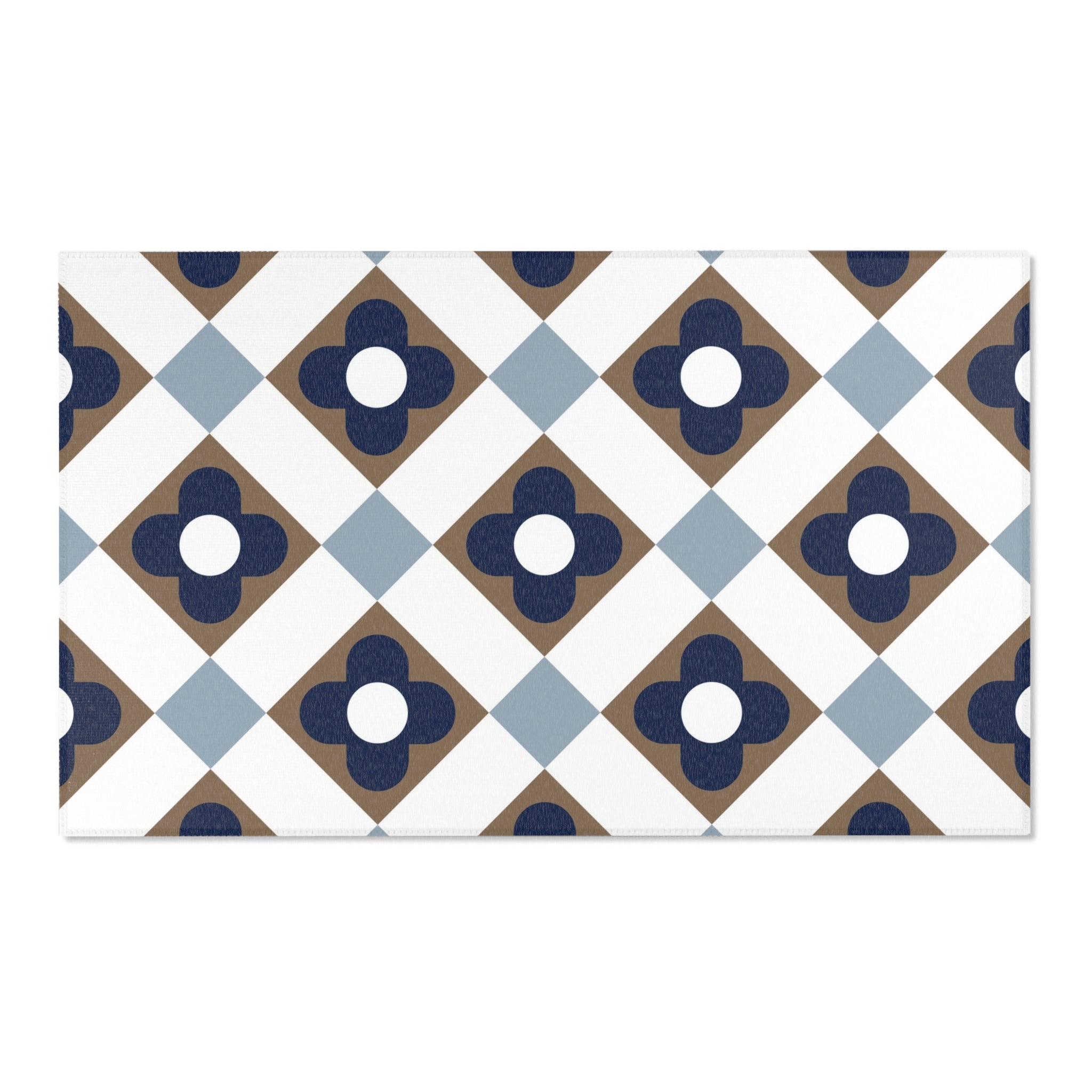 Retro Moroccan Area Rug | Vintage Art Deco, Nouveau Blue, Beige White