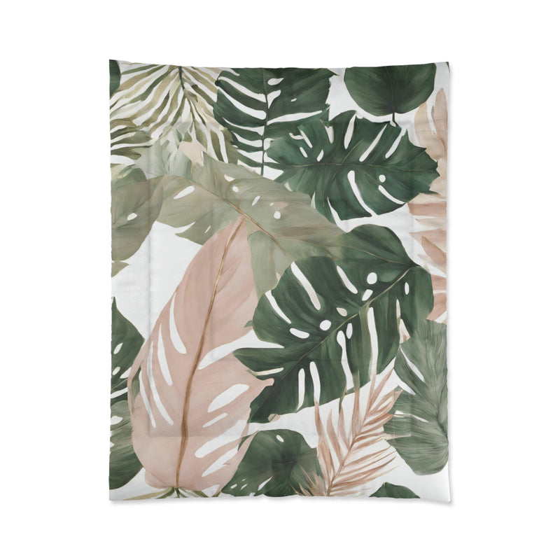 Floral Comforter | Sage Green, Blush Pink Jungle Monstera