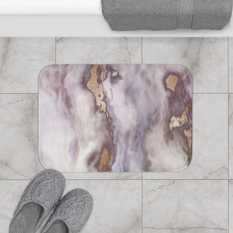 Abstract Bath Mat | Lavender, Muted Gold Marble Print