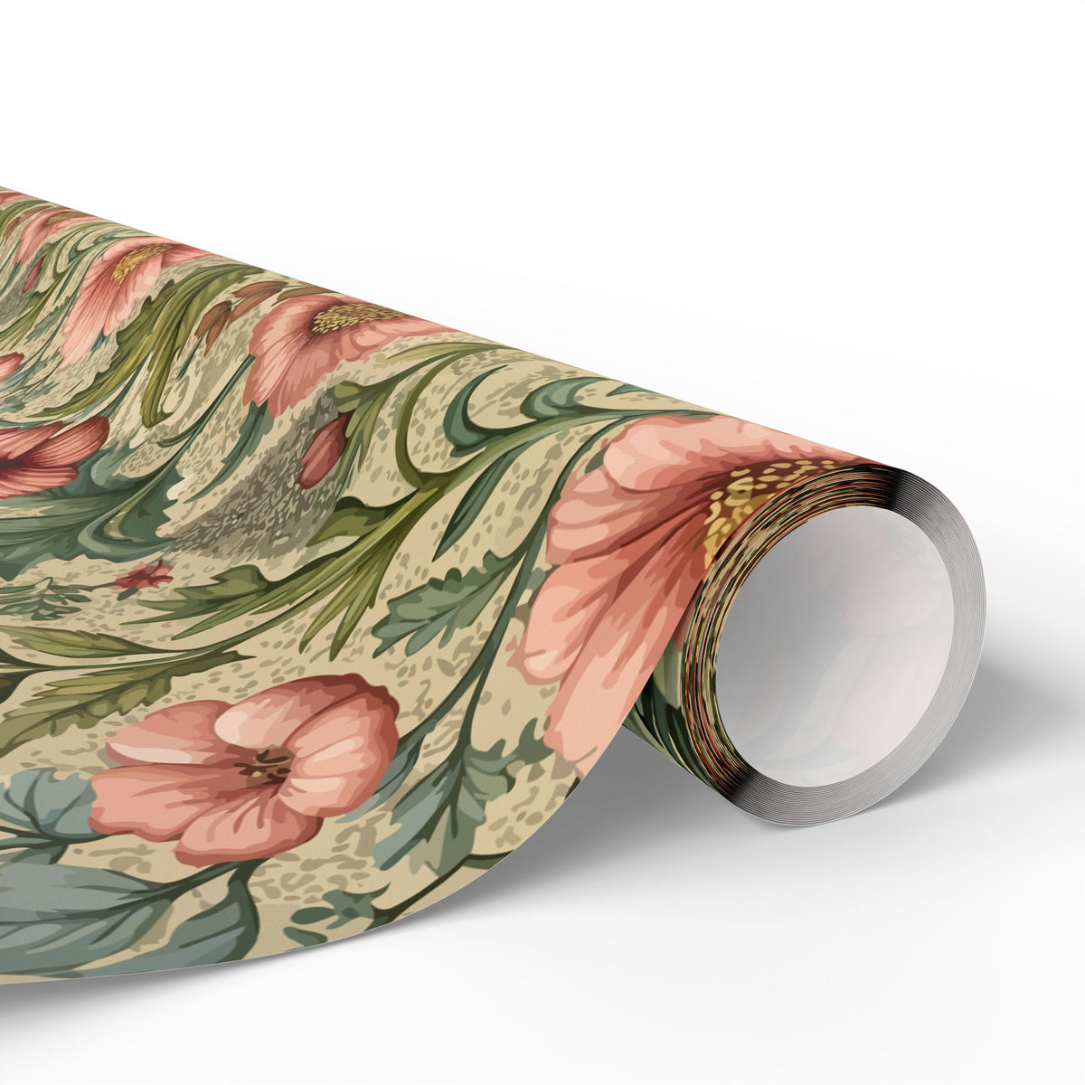 Pink Sage Green Chintz Floral Wrapping Paper, Gift Wrap