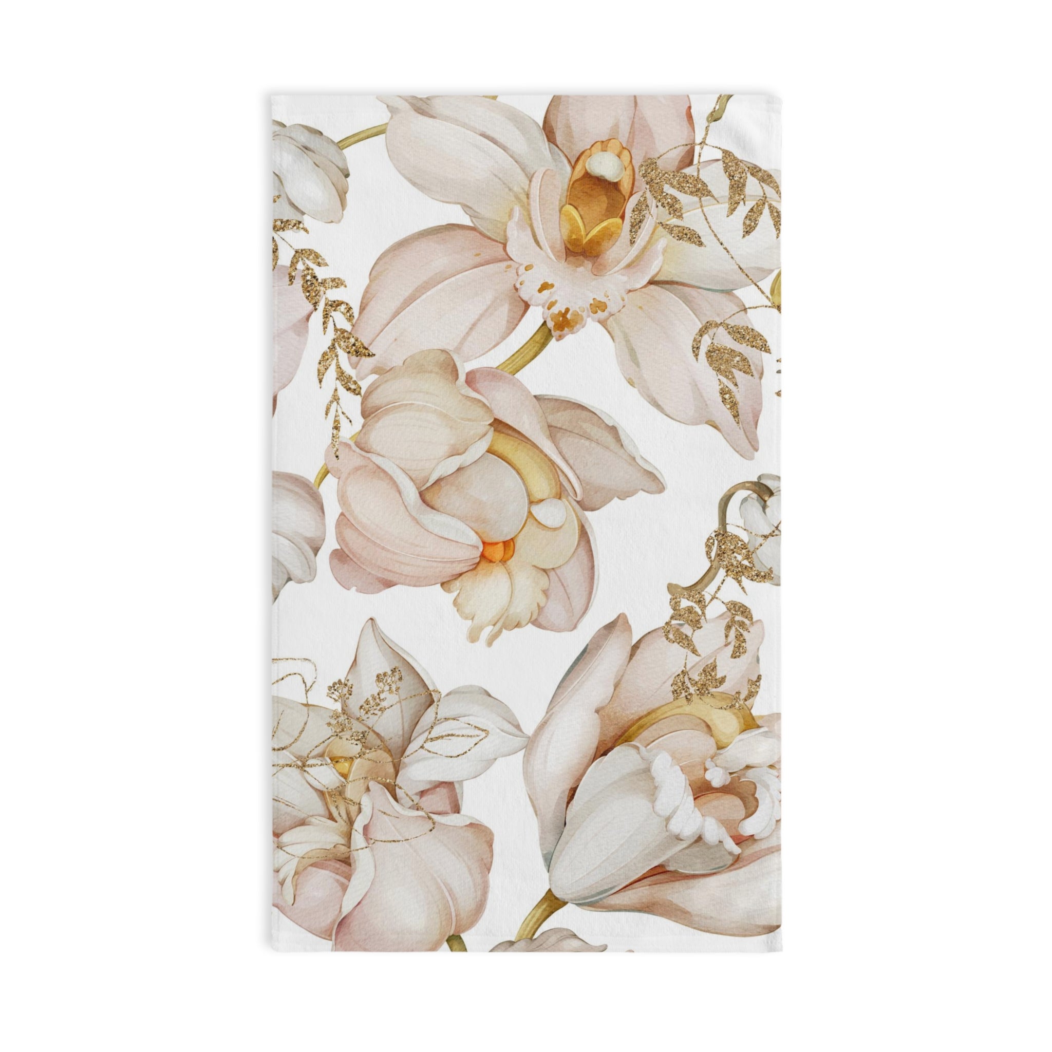 Boho Floral Kitchen, Bath Hand Towel | White Blush Pink Orchids