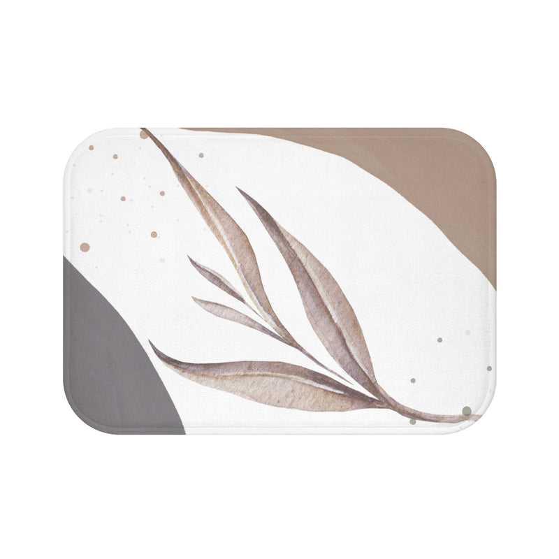 Boho Bath Mat | Modern Organic, Beige White Grey leaf