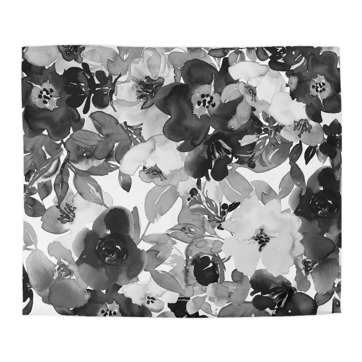 The image is a black and white collage of various flowers and leaves, creating a visually striking and artistic composition.
